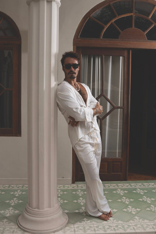 White silk-effect shirt and pants set – Armè BIANCO SET